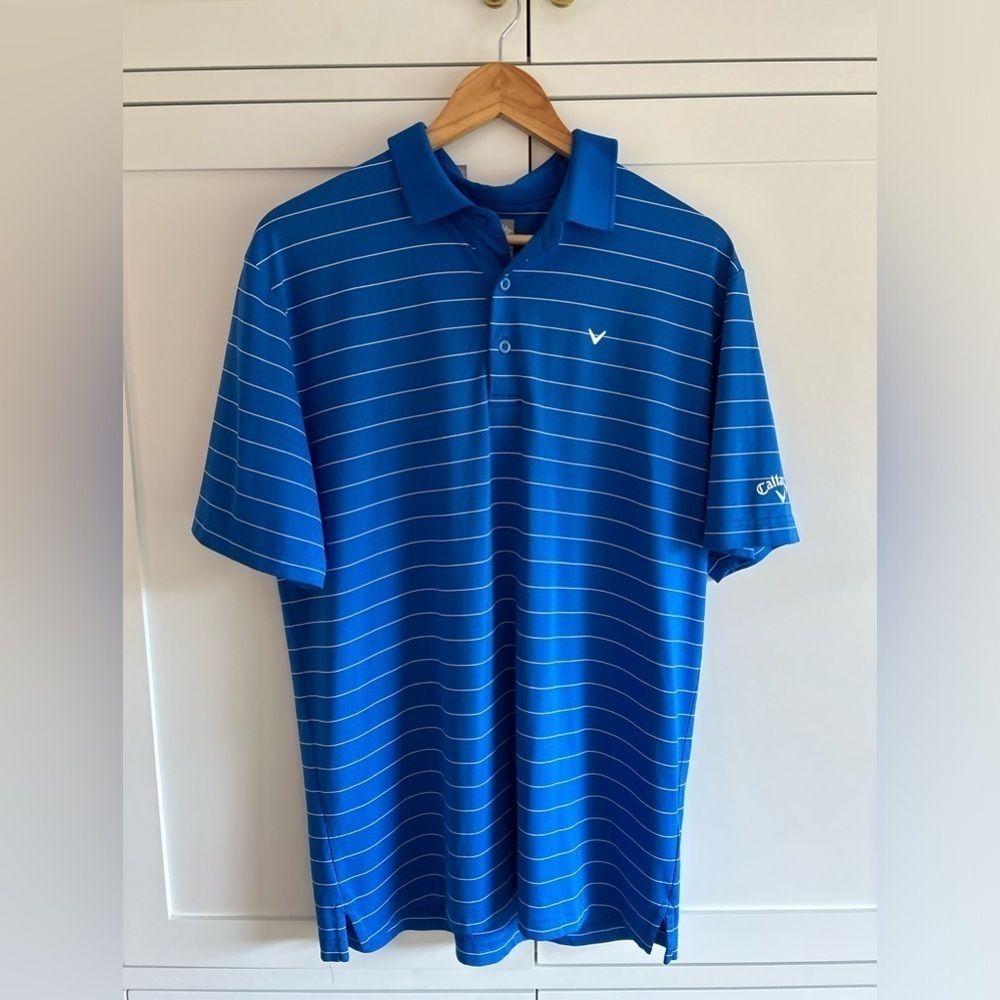 Callaway Opti-Dri Golf Polo Shirt Short Sleeves Striped Blue Size Medium